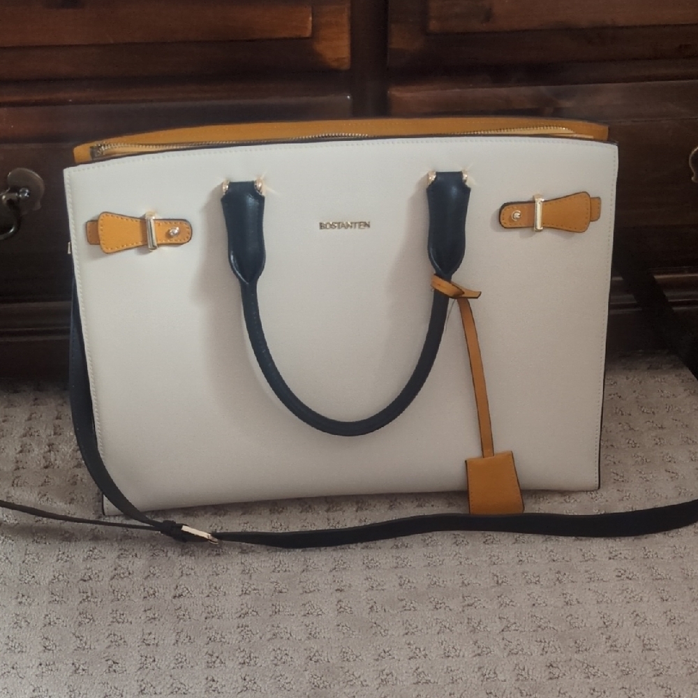 Bostanten White and Tan Women's Satchel